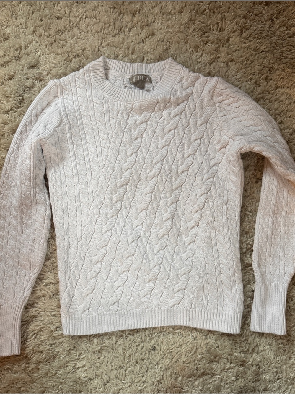 J. Crew White Cable Knit Crew Sweater